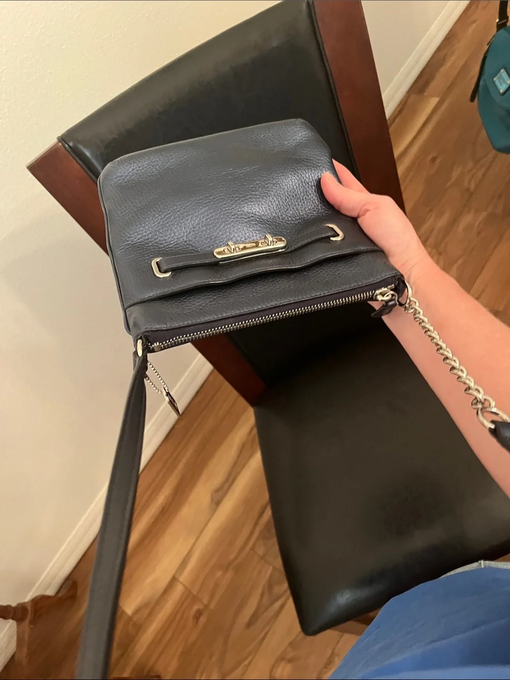 Metallic blue Coach crossbody purse